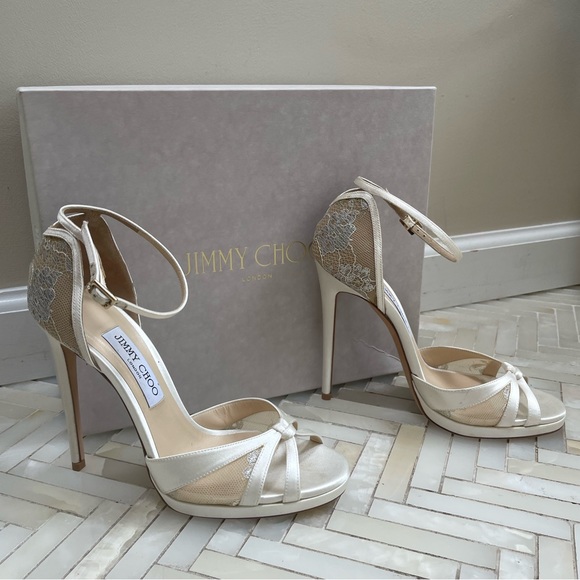 Jimmy Choo white lace Talia heels 120 - Picture 2 of 4